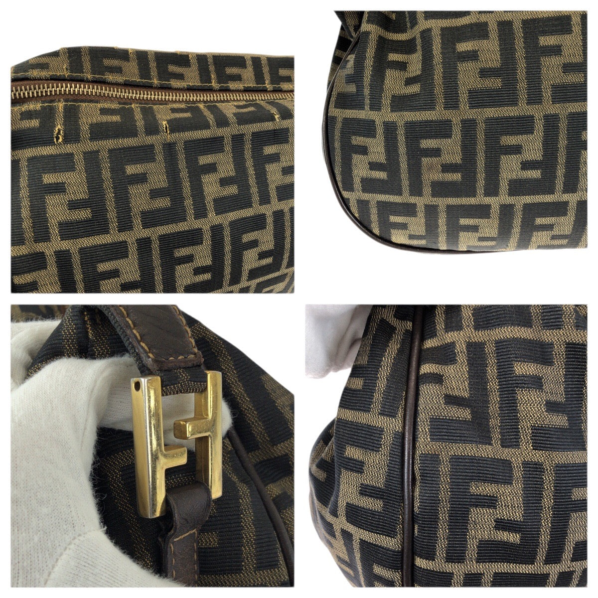 23508
FENDI フェンディ ズッカ ダークブラウン ゴールド金具 キャンバス / レザー ショルダーバッグ メッセンジャーバッグ レディース AB35