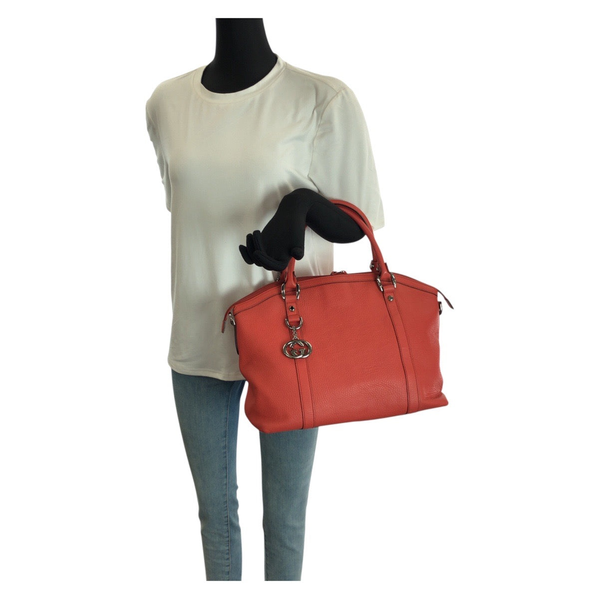 23509
GUCCI グッチ インターロッキング オレンジ ピンク ガンメタ金具 レザー 341503 トートバッグ ハンドバッグ レディース ABP42