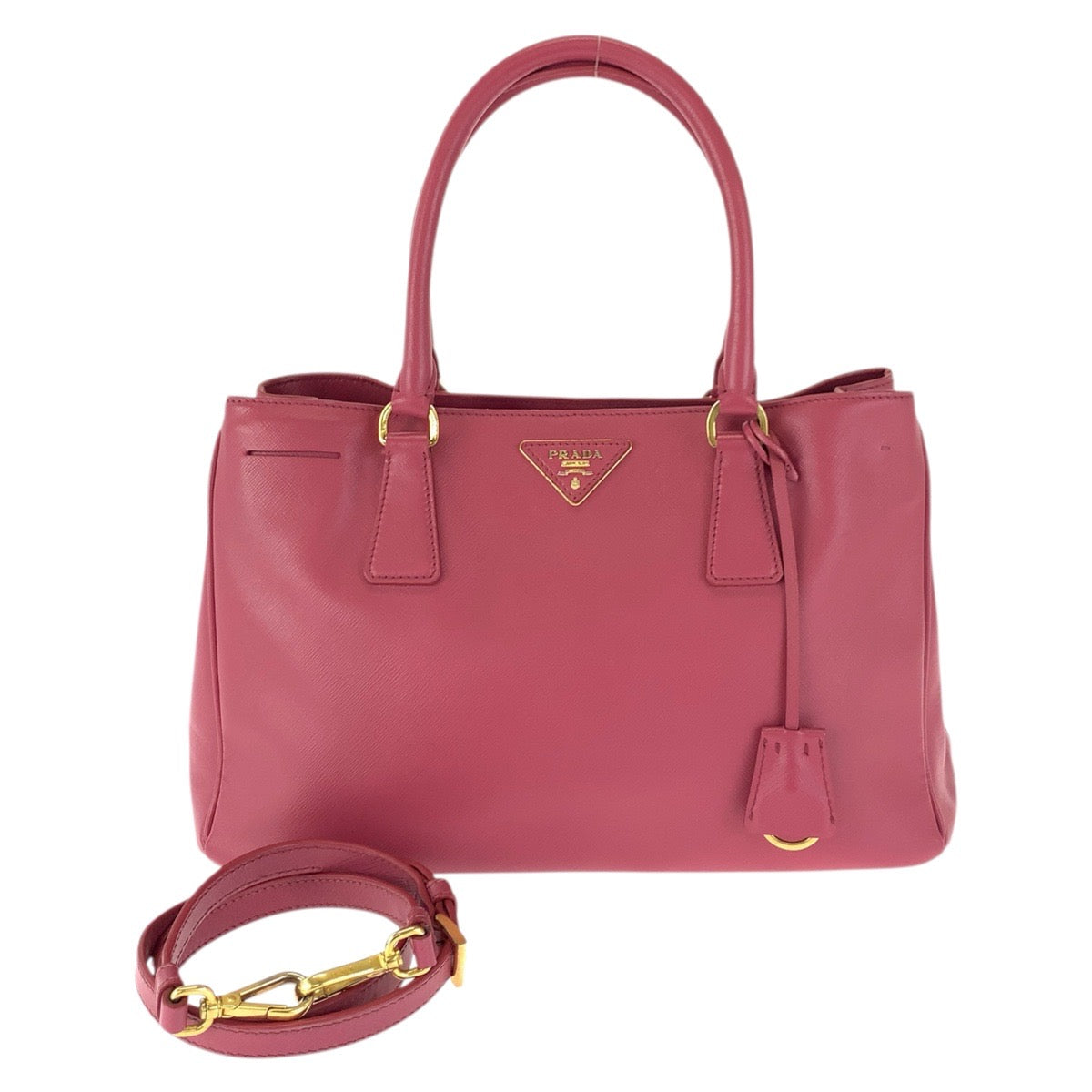 23512
PRADA プラダ サフィアーノ ガレリア 三角ロゴプレート 2way ピンク ゴールド金具 レザー ショルダーバッグ トートバッグ レディース ABP56