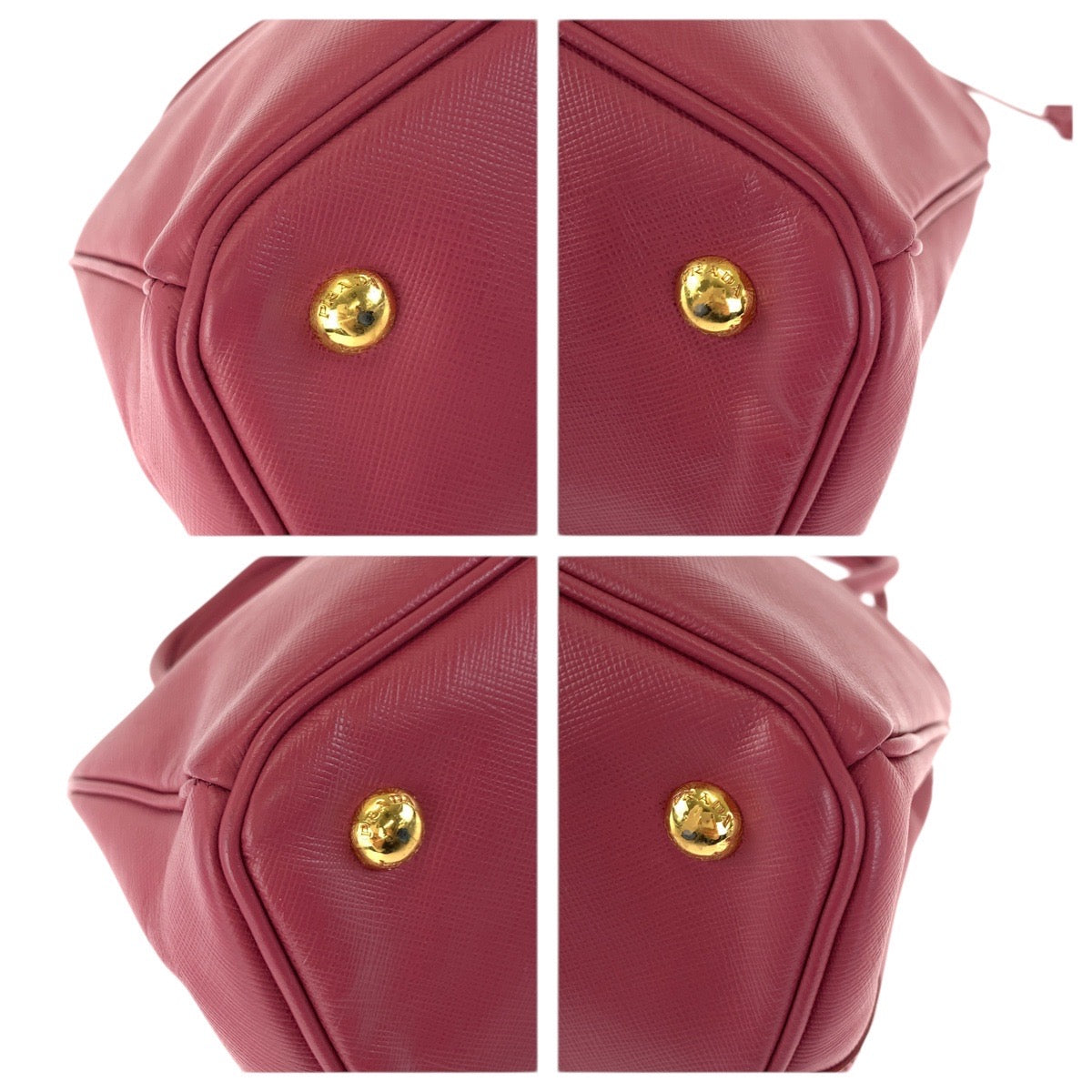 23512
PRADA プラダ サフィアーノ ガレリア 三角ロゴプレート 2way ピンク ゴールド金具 レザー ショルダーバッグ トートバッグ レディース ABP56