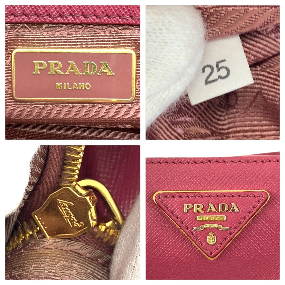 23512
PRADA プラダ サフィアーノ ガレリア 三角ロゴプレート 2way ピンク ゴールド金具 レザー ショルダーバッグ トートバッグ レディース ABP56