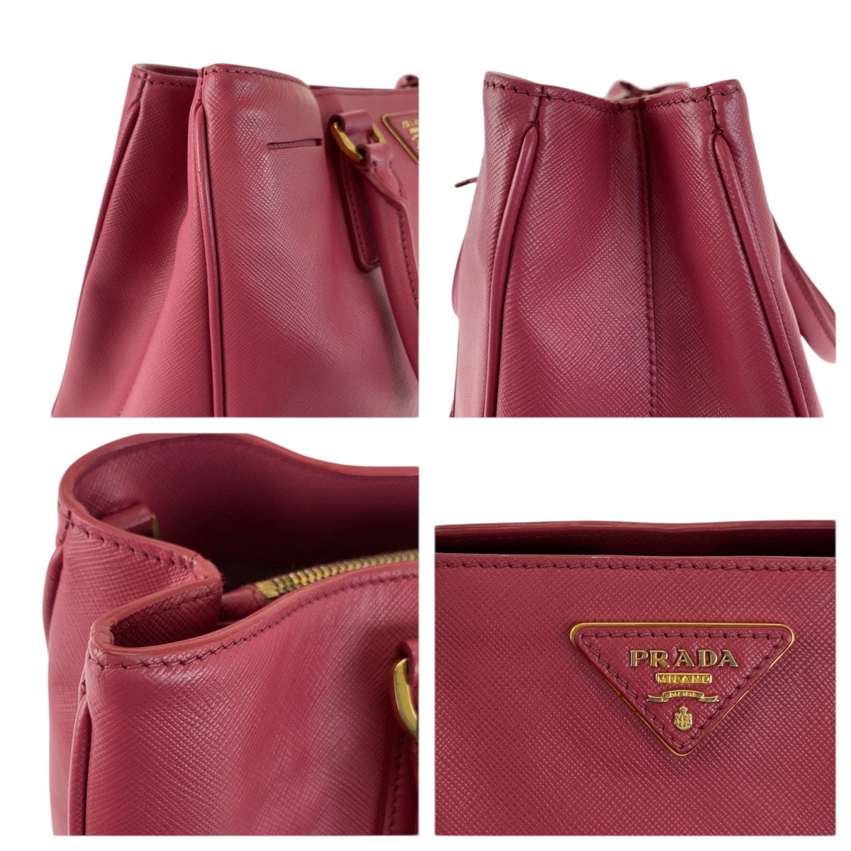 23512
PRADA プラダ サフィアーノ ガレリア 三角ロゴプレート 2way ピンク ゴールド金具 レザー ショルダーバッグ トートバッグ レディース ABP56