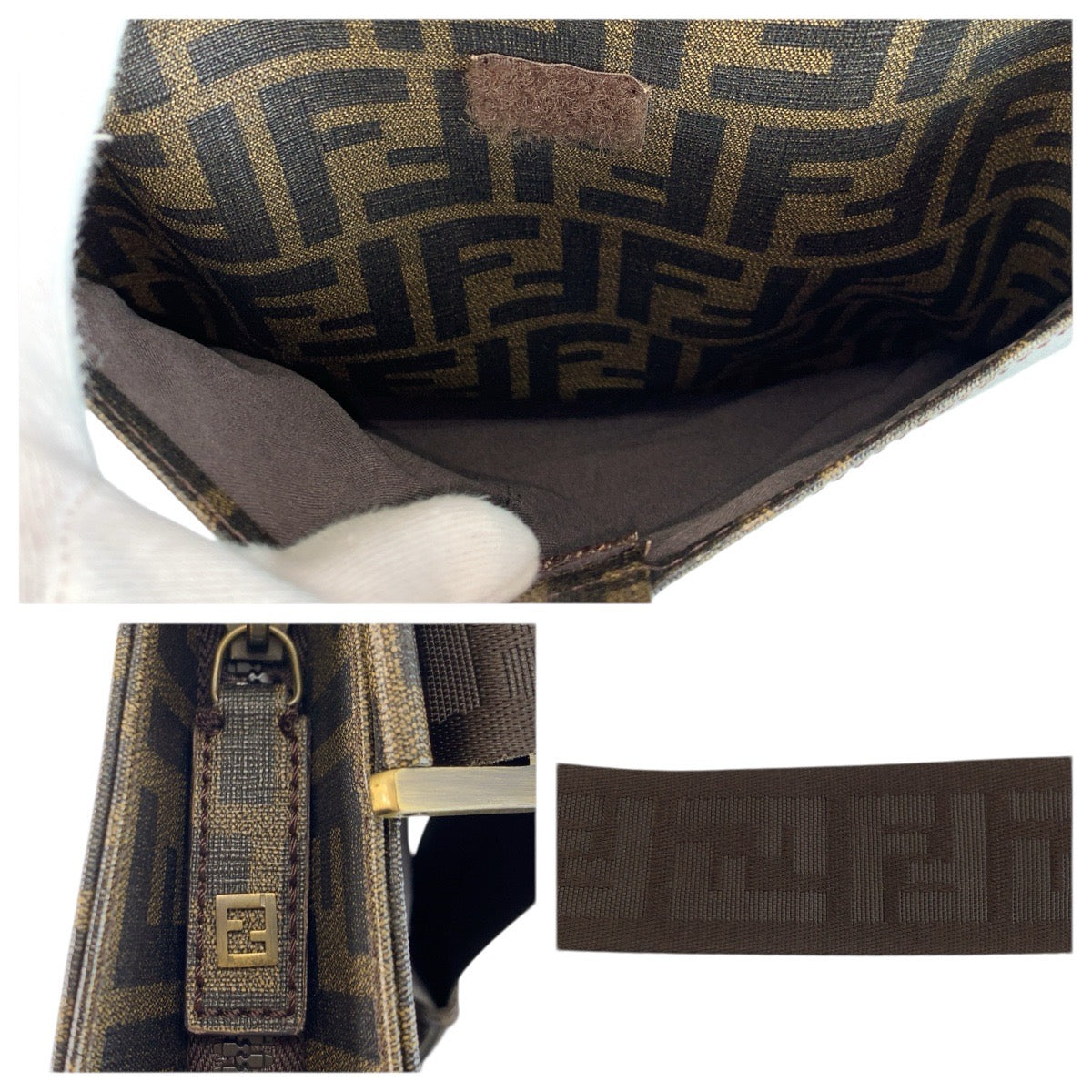 23514
FENDI フェンディ ズッカ ブラウン ゴールド金具 PVC 7VA207-UZD ショルダーバッグ ポシェット メンズ A52