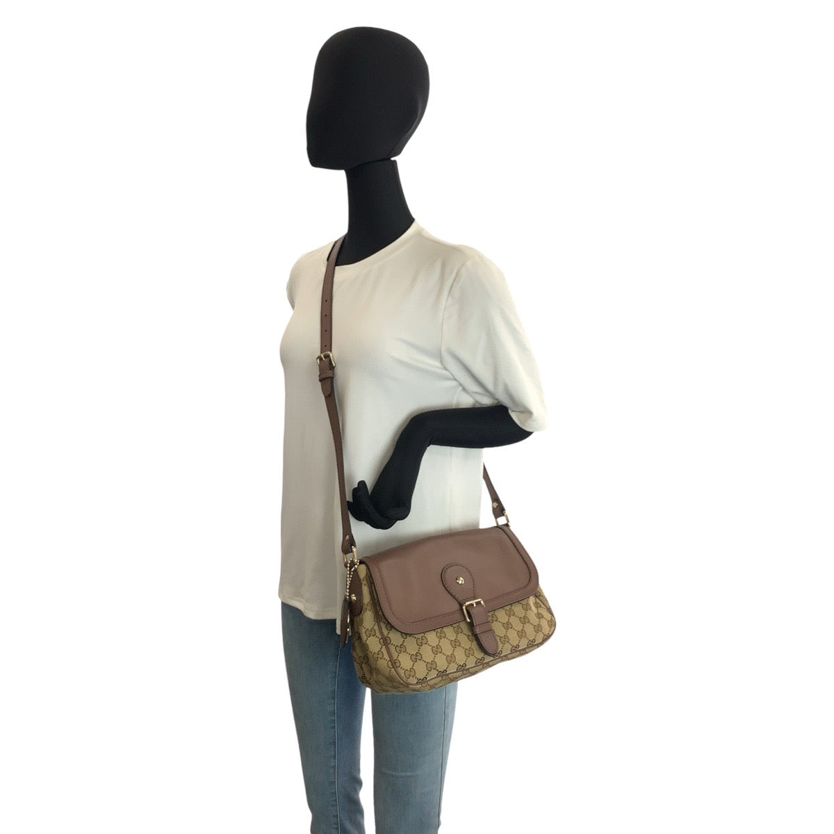 23515
GUCCI グッチ スーキー ブラウン ベージュ ゴールド金具 GGキャンバス / レザー 308452 ショルダーバッグ ポシェット レディース ABP82