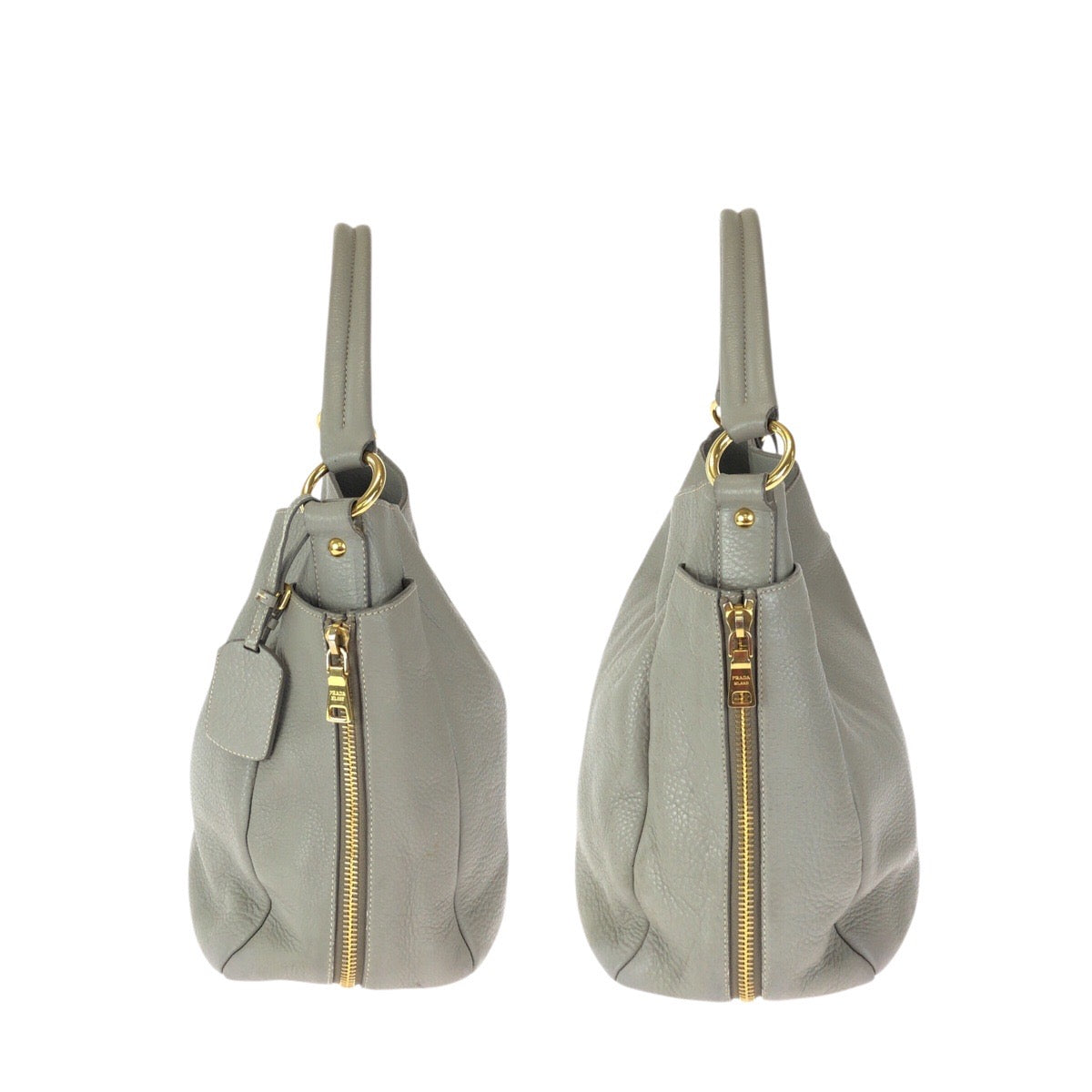 23516
PRADA プラダ ヴィッテロ ダイノ ライトグレー ゴールド金具 レザー ホーボー ショルダーバッグ ハンドバッグ レディース ABP60