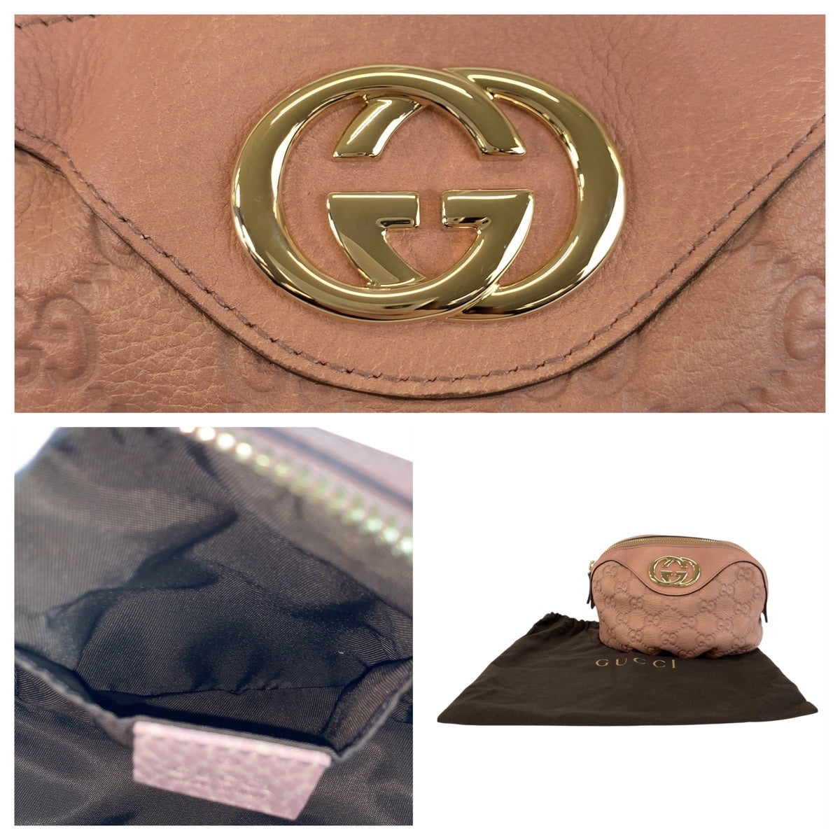 23517
GUCCI グッチ グッチシマ インターロッキング ピンク ゴールド金具 レザー 308631 ポーチ 化粧ポーチ レディース A28