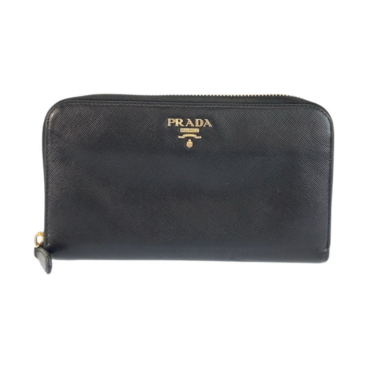 23518
PRADA プラダ サフィア➖ノ ブラック 黒 ゴールド金具 レザー 長財布 ロングウォレット レディース AB21