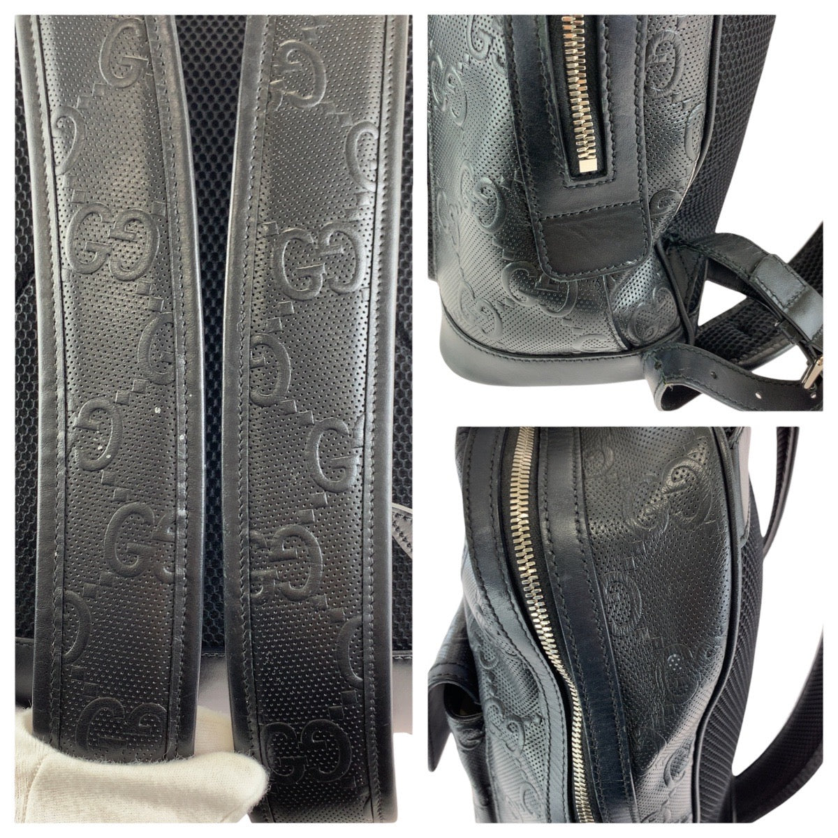 23520
GUCCI グッチ GGエンボス ブラック 黒 シルバー金具 レザー 658579 リュックサック バックパック メンズ AB