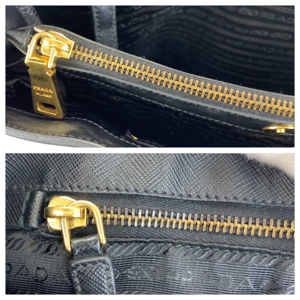 23521
PRADA プラダ サフィアーノ パンチング 三角ロゴプレート ブラック 黒 ゴールド金具 レザー トートバッグ ハンドバッグ レディース AB56