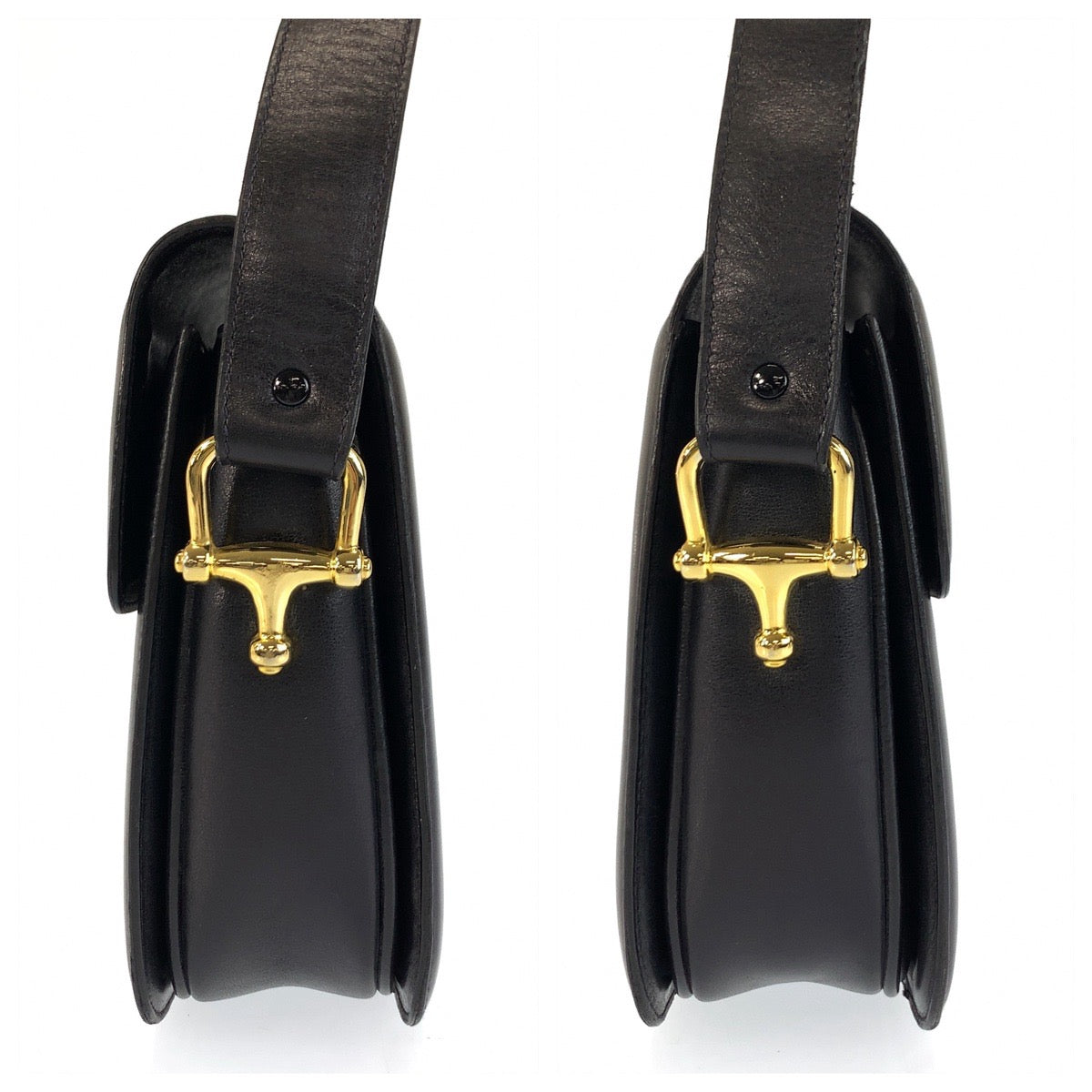 23524
CELINE セリーヌ ヴィンテージ 馬車金具 ブラック 黒 ゴールド金具 レザー ショルダーバッグ レディース ABP70