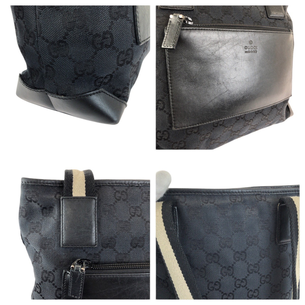 23525
GUCCI グッチ ブラック 黒 シルバー金具 GGキャンバス / レザー 019 0402 トートバッグ ショルダーバッグ レディース AB28