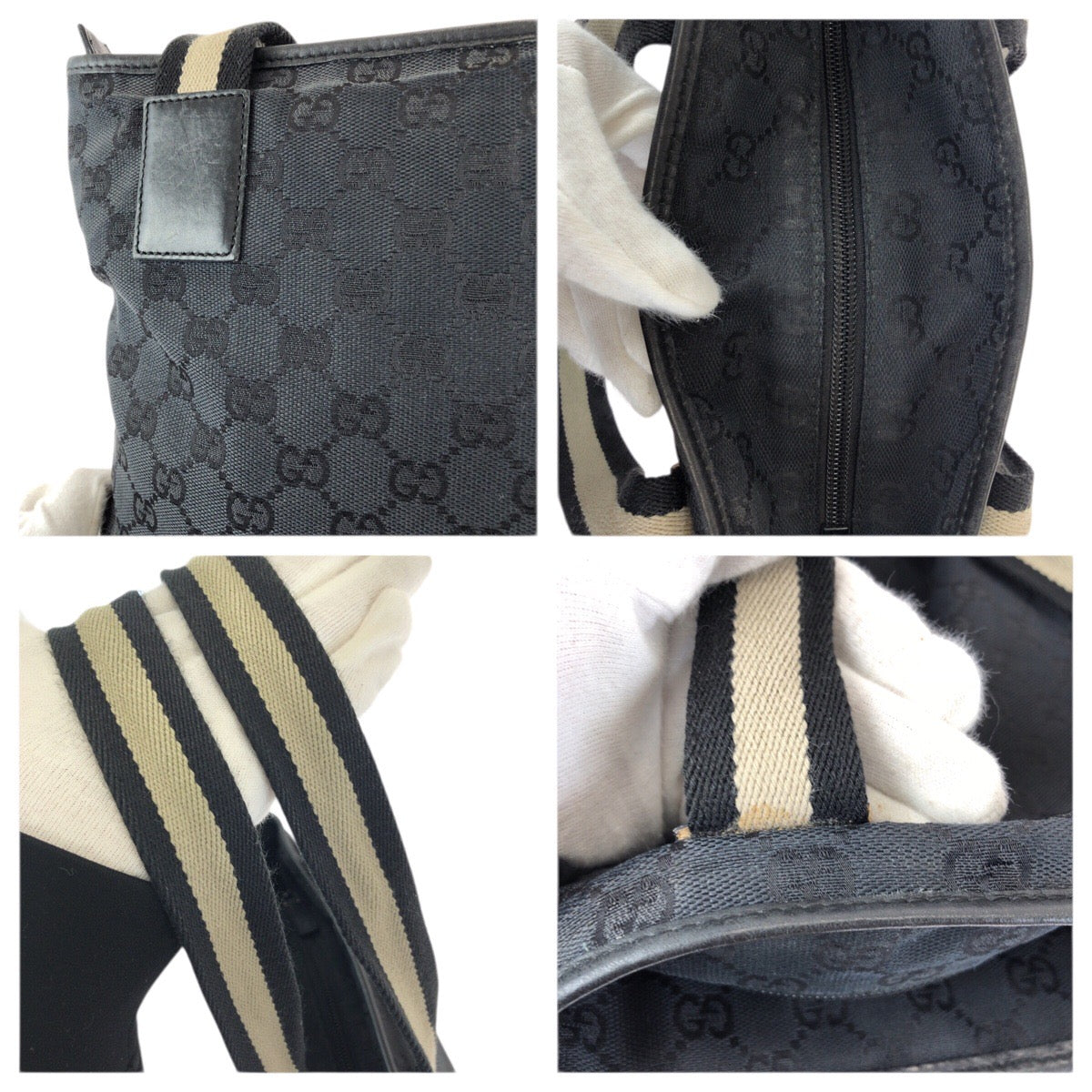 23525
GUCCI グッチ ブラック 黒 シルバー金具 GGキャンバス / レザー 019 0402 トートバッグ ショルダーバッグ レディース AB28