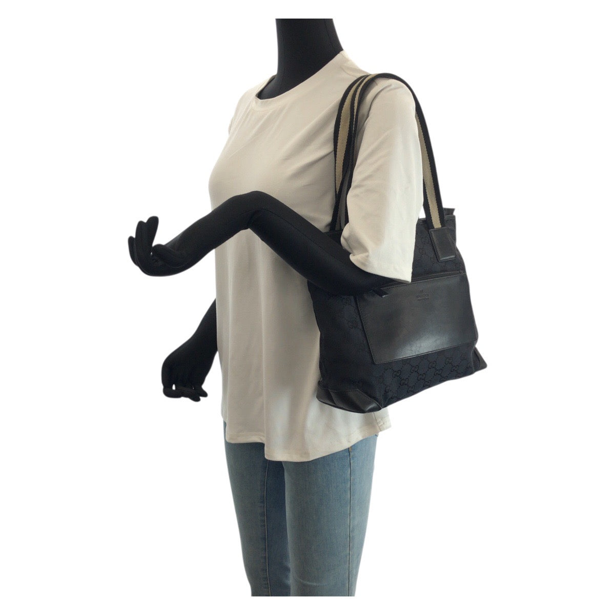 23525
GUCCI グッチ ブラック 黒 シルバー金具 GGキャンバス / レザー 019 0402 トートバッグ ショルダーバッグ レディース AB28