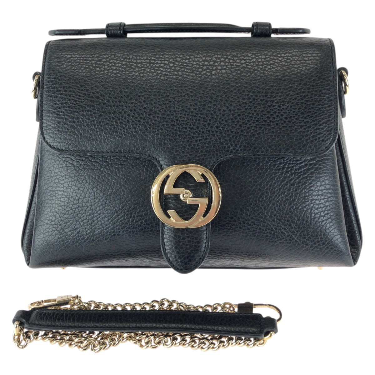 23526
GUCCI グッチ インターロッキングG 2way ブラック 黒 ゴールド金具 レザー 510302 チェーンショルダーバッグ ハンドバッグ レディース ABP92