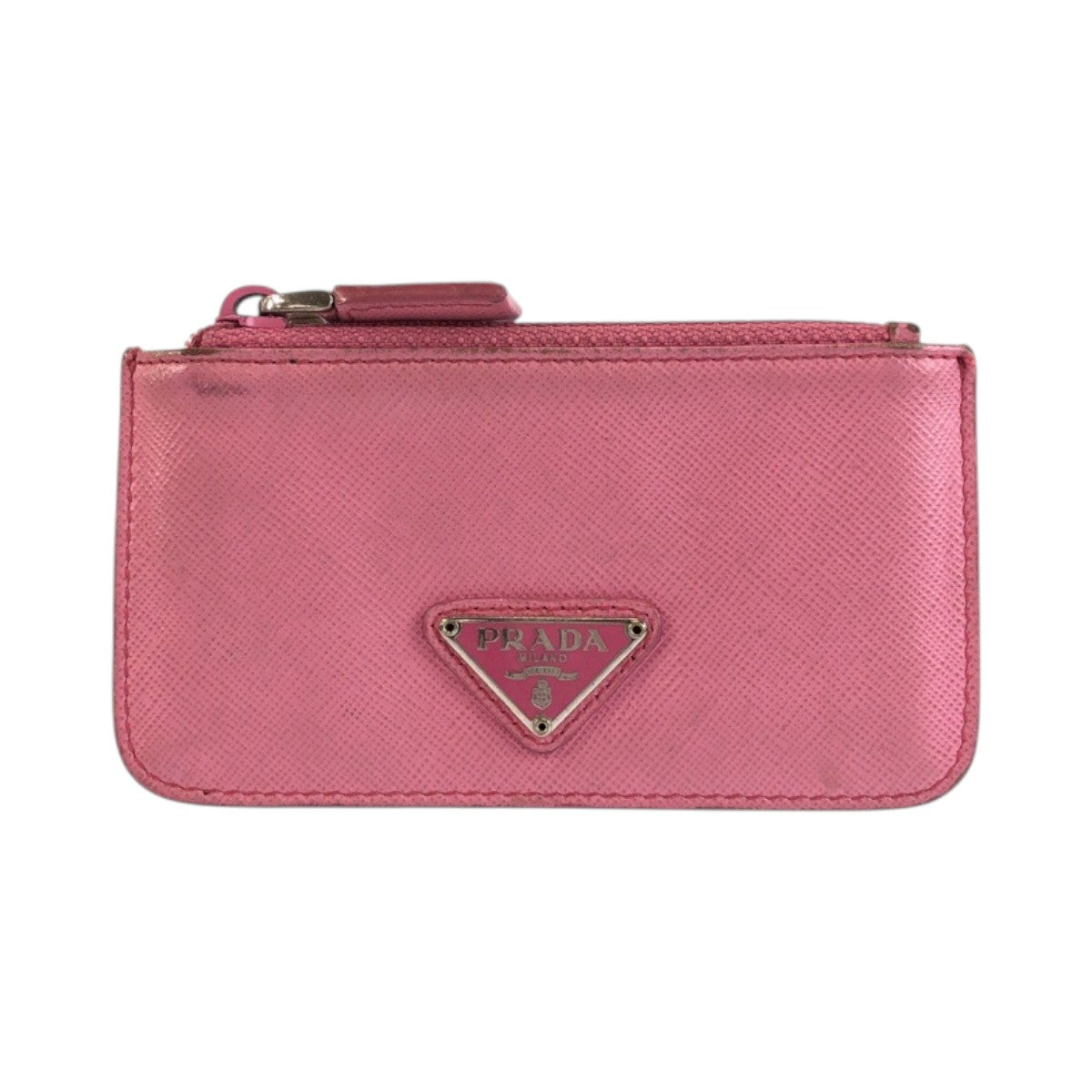 23529
PRADA プラダ サフィアーノ 三角ロゴプレート ピンク シルバー金具 レザー コインケース 小銭入れ レディース AB9