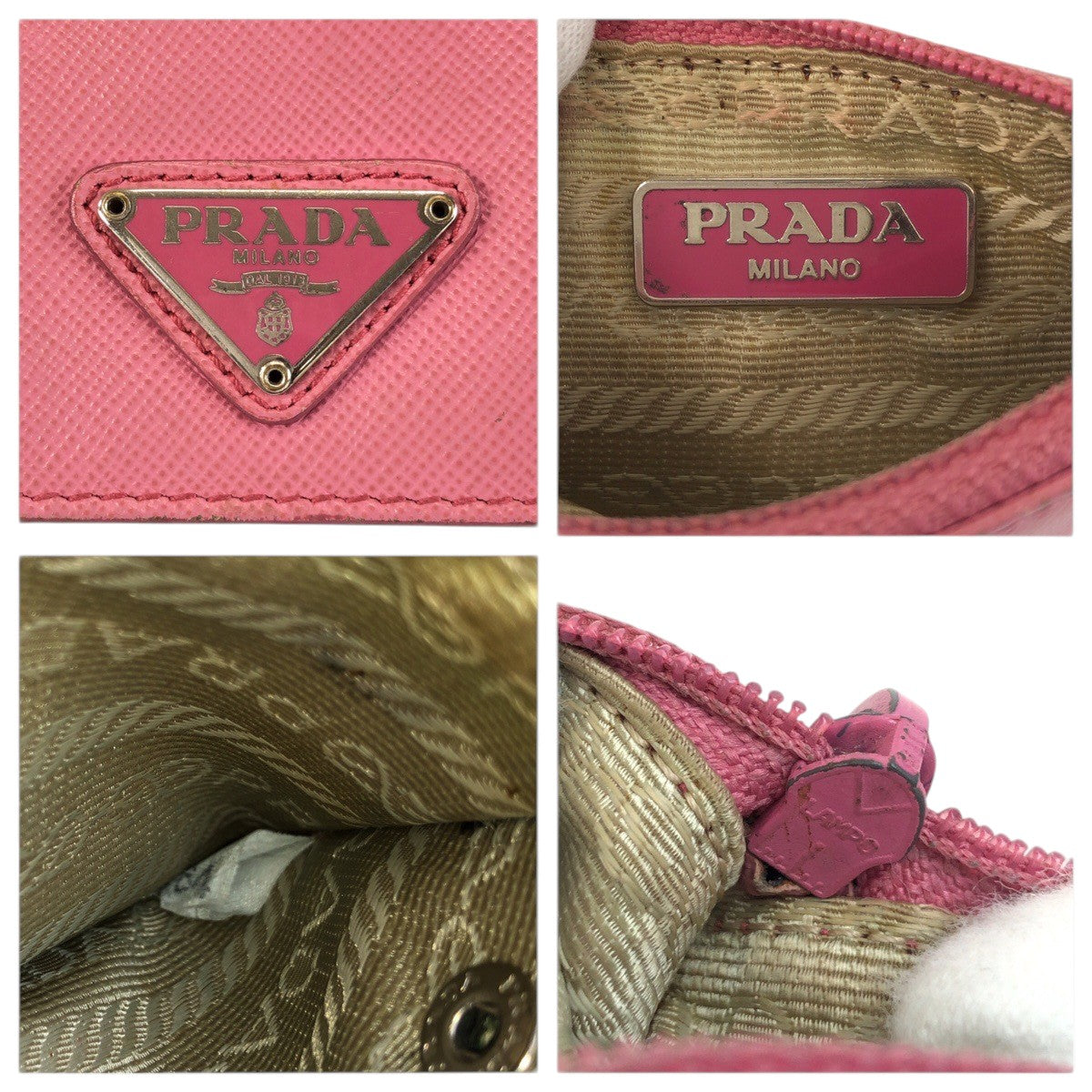 23529
PRADA プラダ サフィアーノ 三角ロゴプレート ピンク シルバー金具 レザー コインケース 小銭入れ レディース AB9
