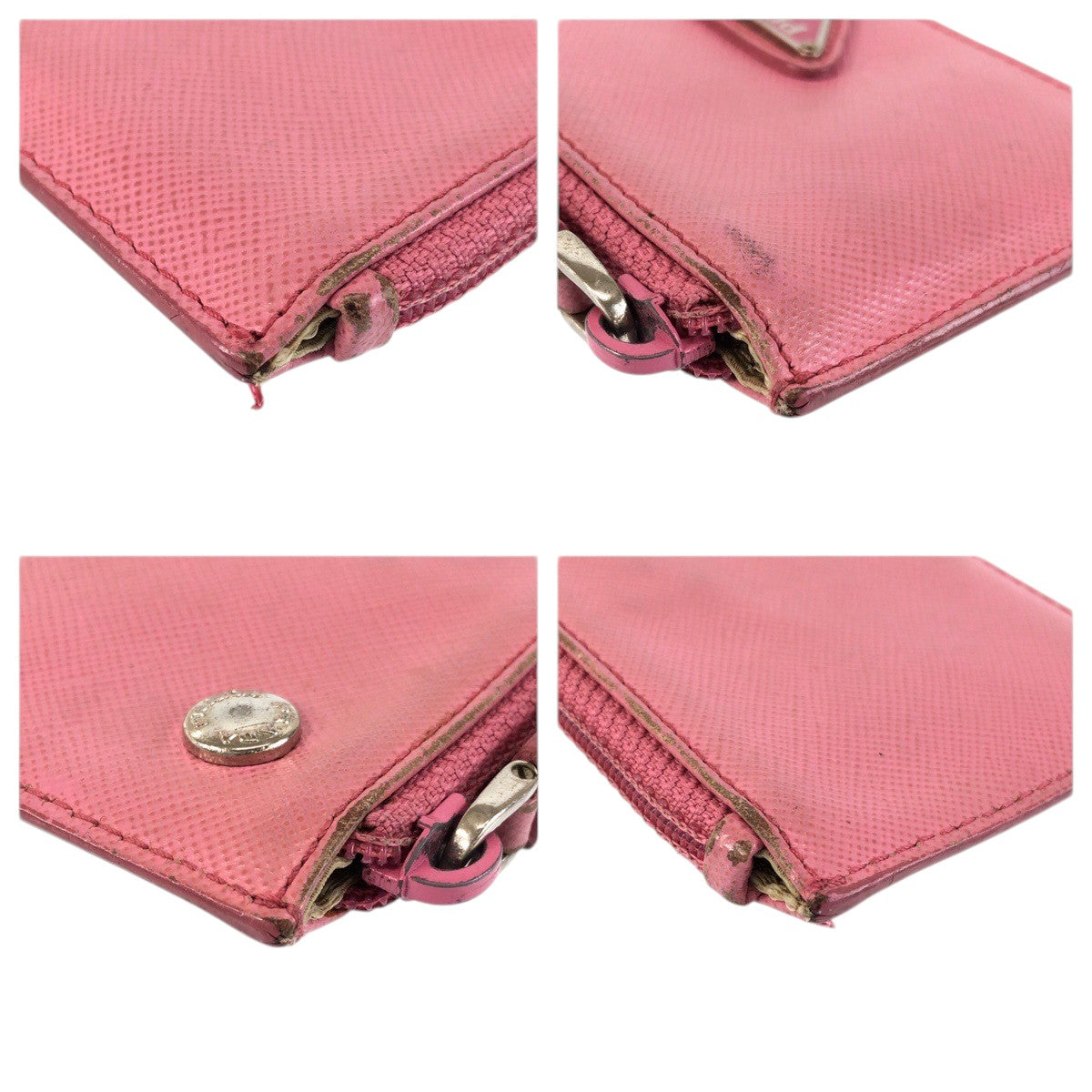23529
PRADA プラダ サフィアーノ 三角ロゴプレート ピンク シルバー金具 レザー コインケース 小銭入れ レディース AB9