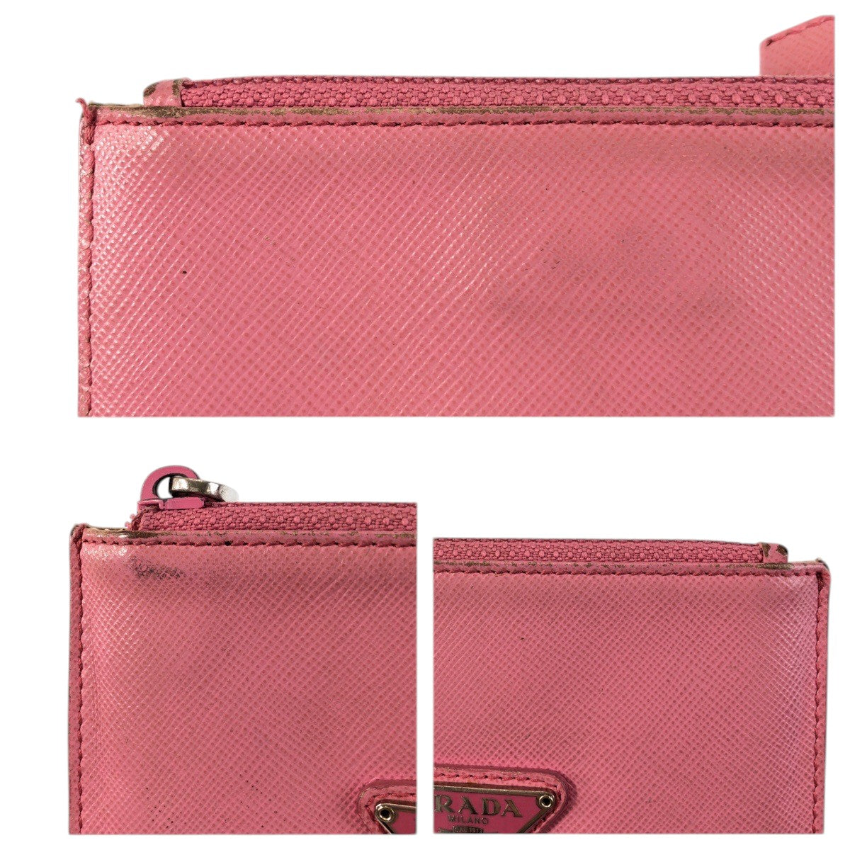 23529
PRADA プラダ サフィアーノ 三角ロゴプレート ピンク シルバー金具 レザー コインケース 小銭入れ レディース AB9