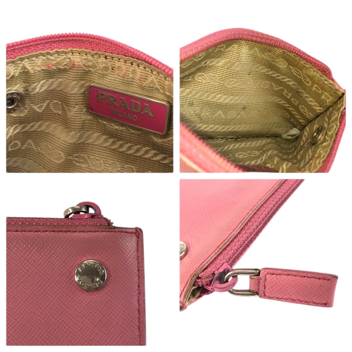 23529
PRADA プラダ サフィアーノ 三角ロゴプレート ピンク シルバー金具 レザー コインケース 小銭入れ レディース AB9