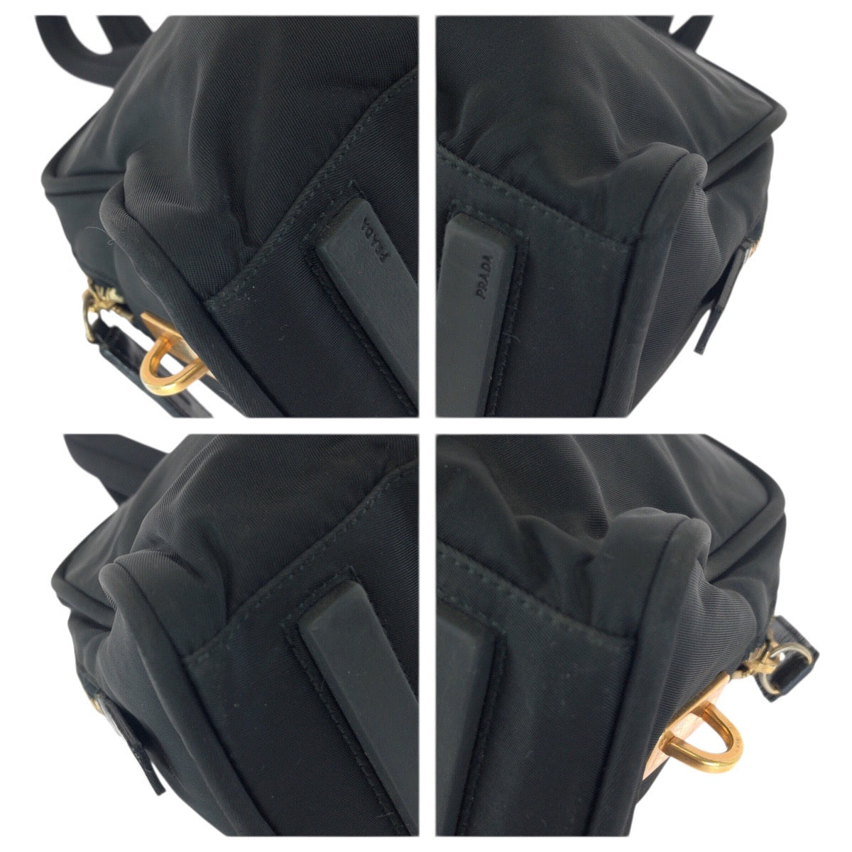23531
PRADA プラダ テスート 三角ロゴプレート ブラック 黒 ゴールド金具 ナイロン トートバッグ ミニボストンバッグ レディース A56