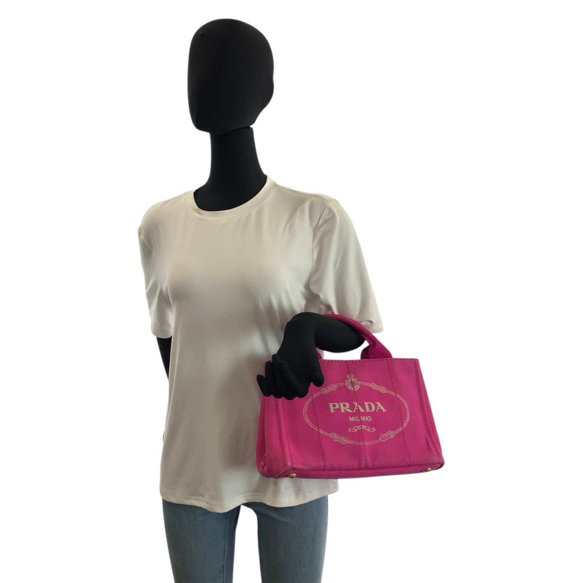 23533
PRADA プラダ カナパ 三角ロゴプレート ピンク ゴールド金具 キャンバス ハンドバッグ トートバッグ レディース AB46