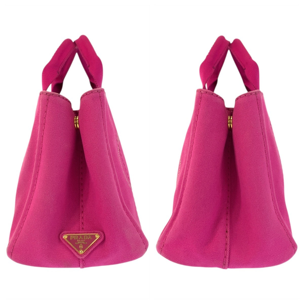 23533
PRADA プラダ カナパ 三角ロゴプレート ピンク ゴールド金具 キャンバス ハンドバッグ トートバッグ レディース AB46