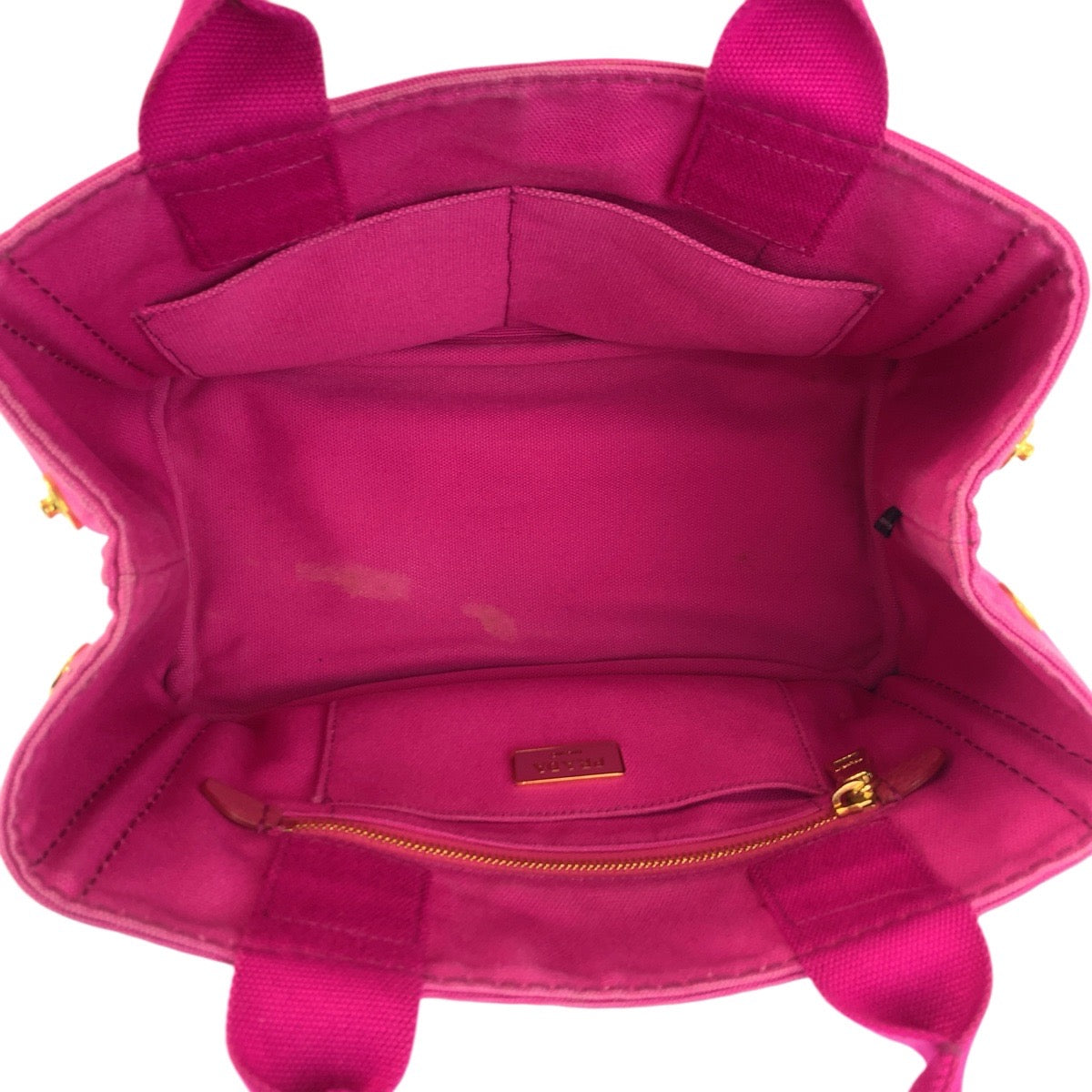 23533
PRADA プラダ カナパ 三角ロゴプレート ピンク ゴールド金具 キャンバス ハンドバッグ トートバッグ レディース AB46