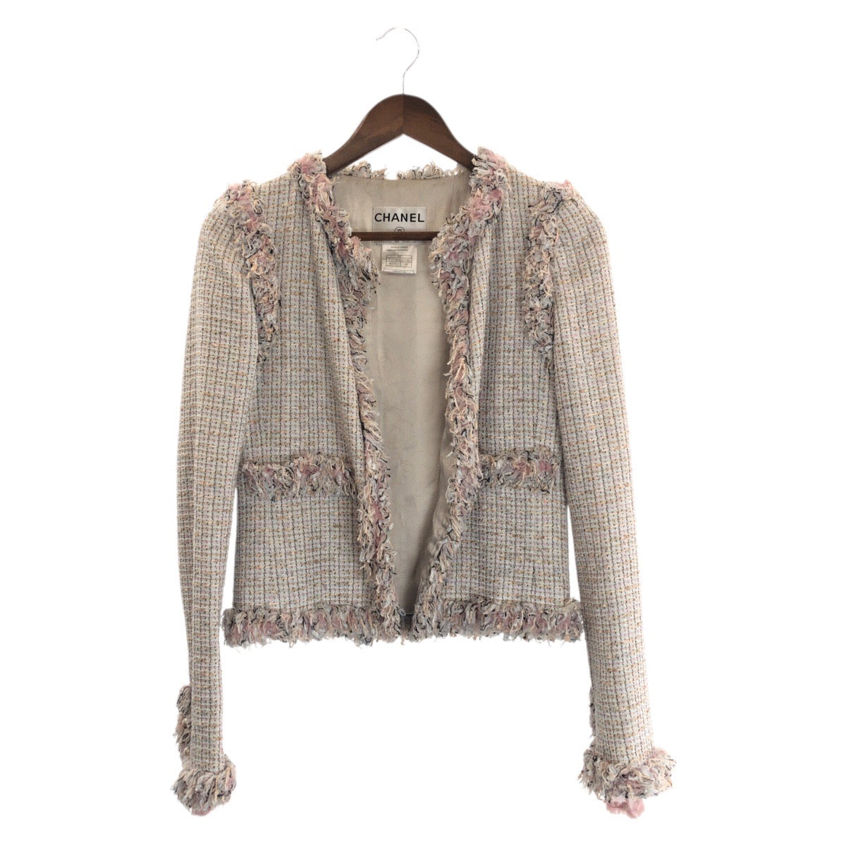 23537
CHANEL シャネル ツイード ココマーク サイズ38 ピンク コットン / ポリエステル P23740 P23501 セットアップ スーツ ジャケット スカート レディース ABP228