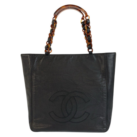 23538
CHANEL シャネル ヴィンテージ ココマーク マーブルチェーン ブラック 黒 レザー トートバッグ ショルダーバッグ レディース ABP190