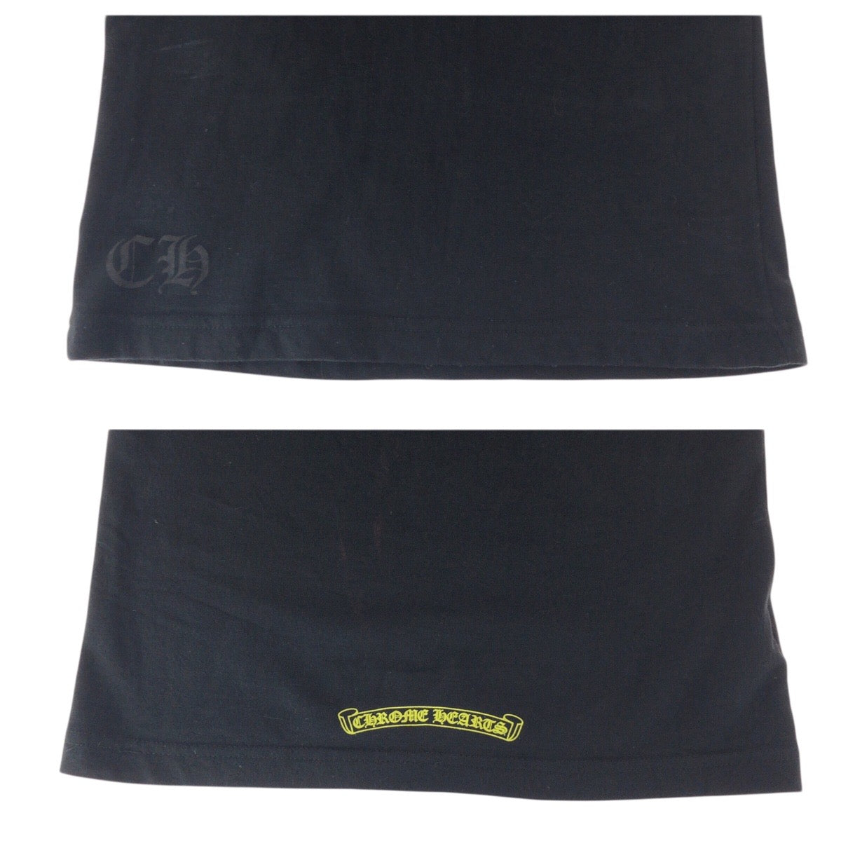 23539
CHROME HEARTS クロムハーツ ネックロゴ サイズXS ブラック イエロー コットン 半袖Ｔシャツ 男女兼用 メンズ ABP42