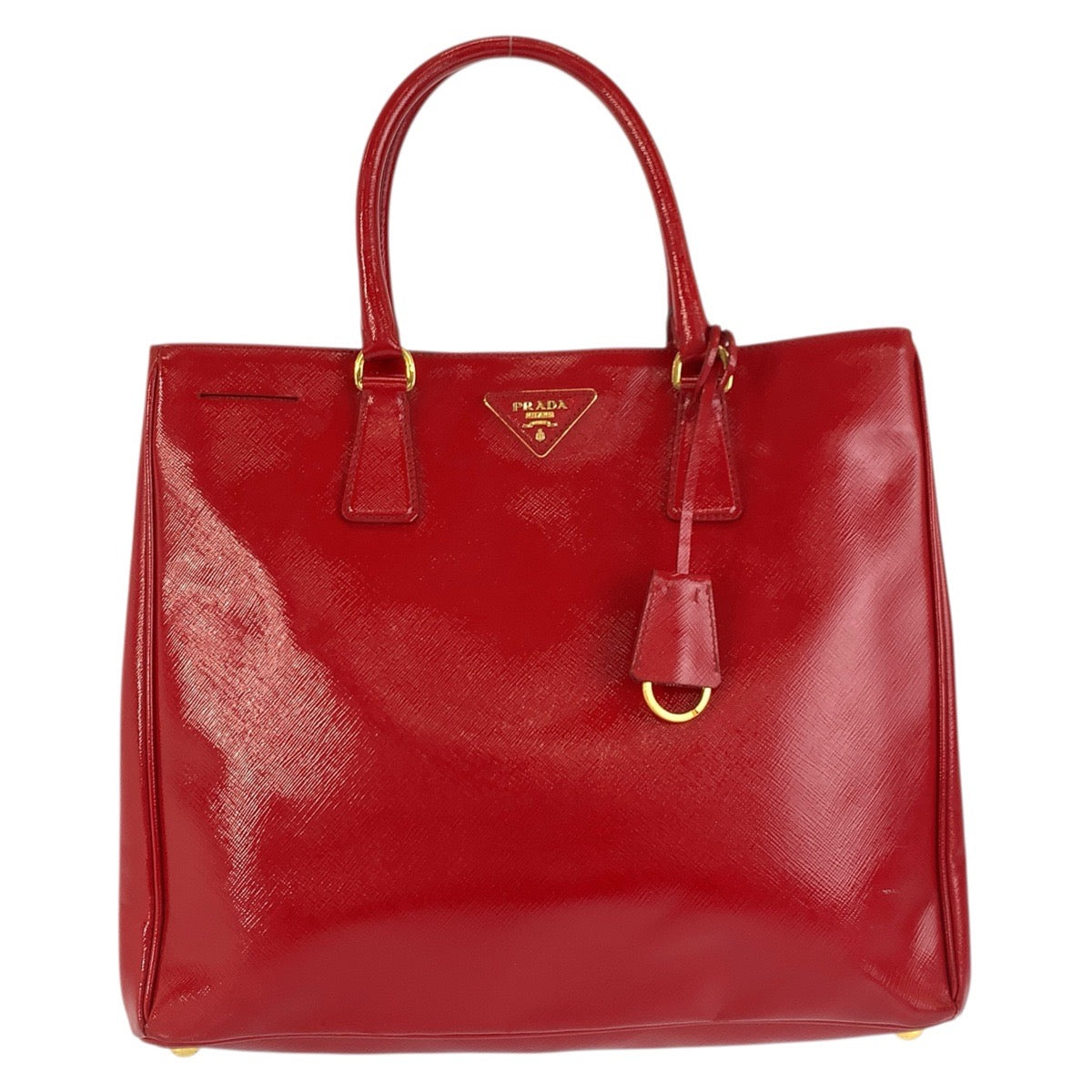 23545
PRADA プラダ サフィアーノ 三角ロゴプレート レッド ゴールド金具 レザー ハンドバッグ トートバッグ レディース ABP50