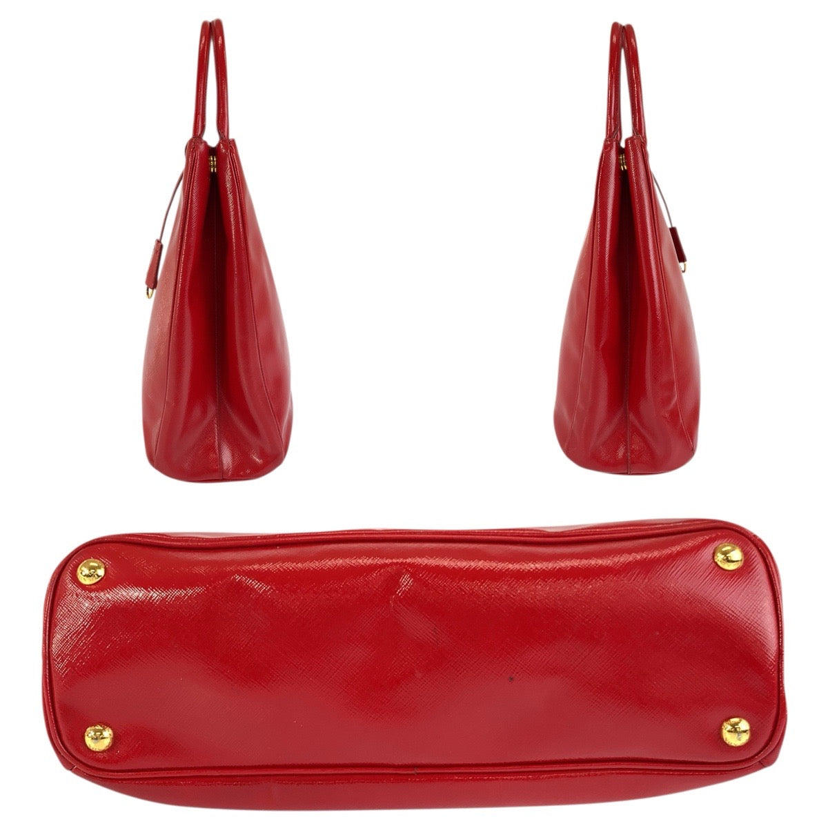 23545
PRADA プラダ サフィアーノ 三角ロゴプレート レッド ゴールド金具 レザー ハンドバッグ トートバッグ レディース ABP50