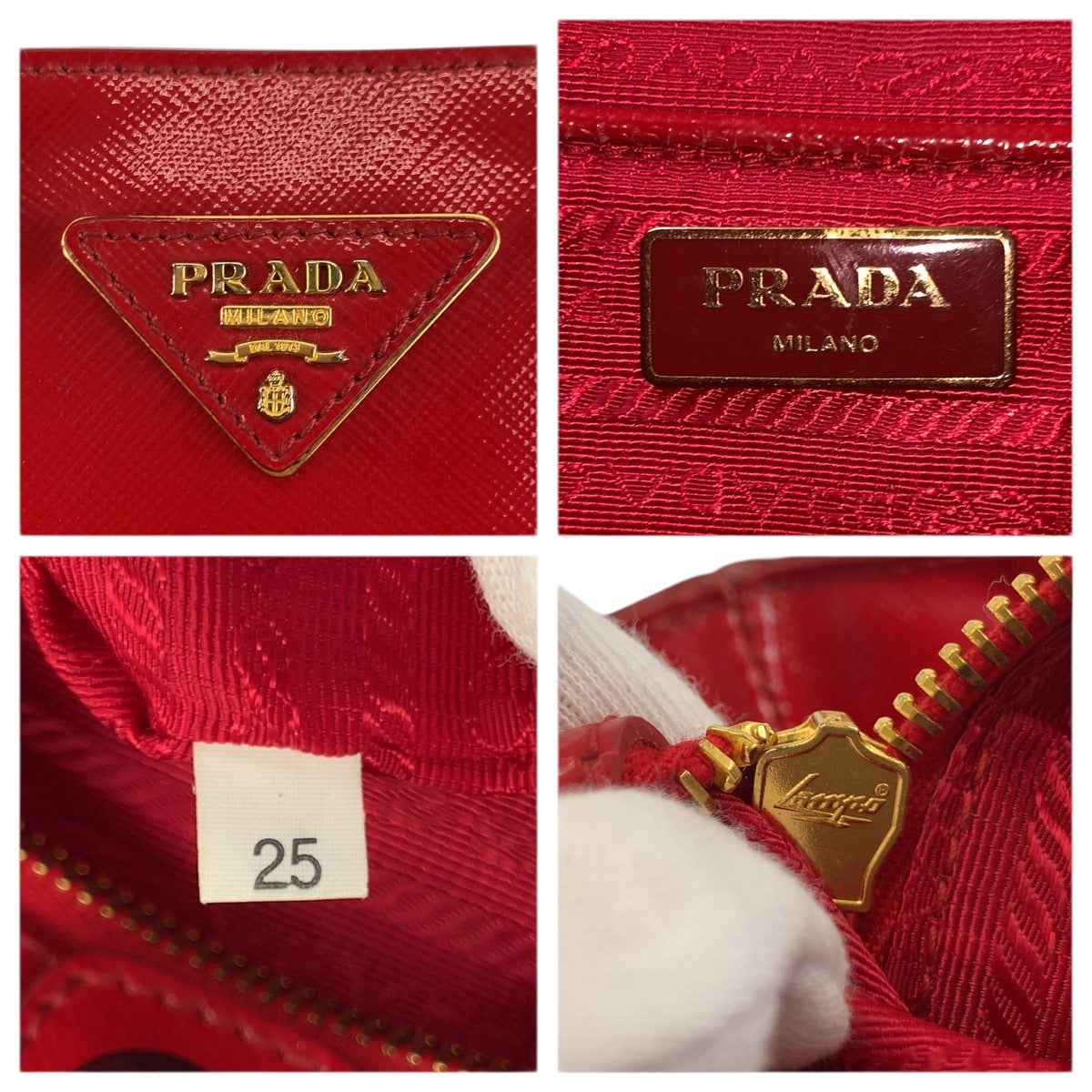 23545
PRADA プラダ サフィアーノ 三角ロゴプレート レッド ゴールド金具 レザー ハンドバッグ トートバッグ レディース ABP50