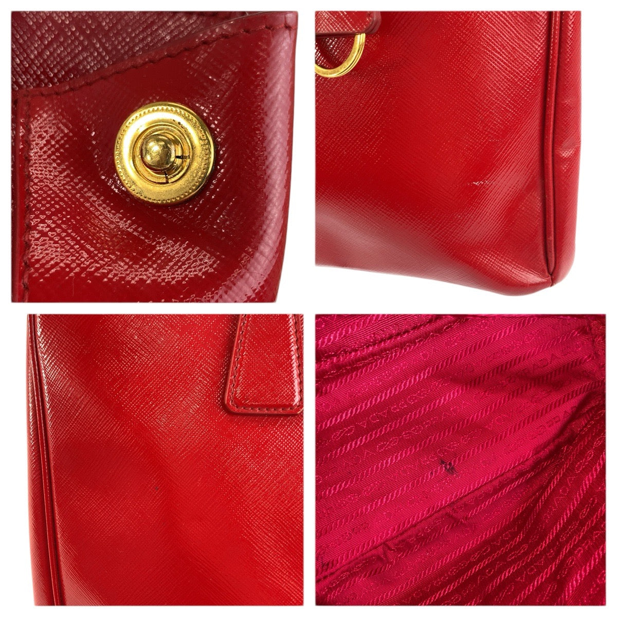 23545
PRADA プラダ サフィアーノ 三角ロゴプレート レッド ゴールド金具 レザー ハンドバッグ トートバッグ レディース ABP50