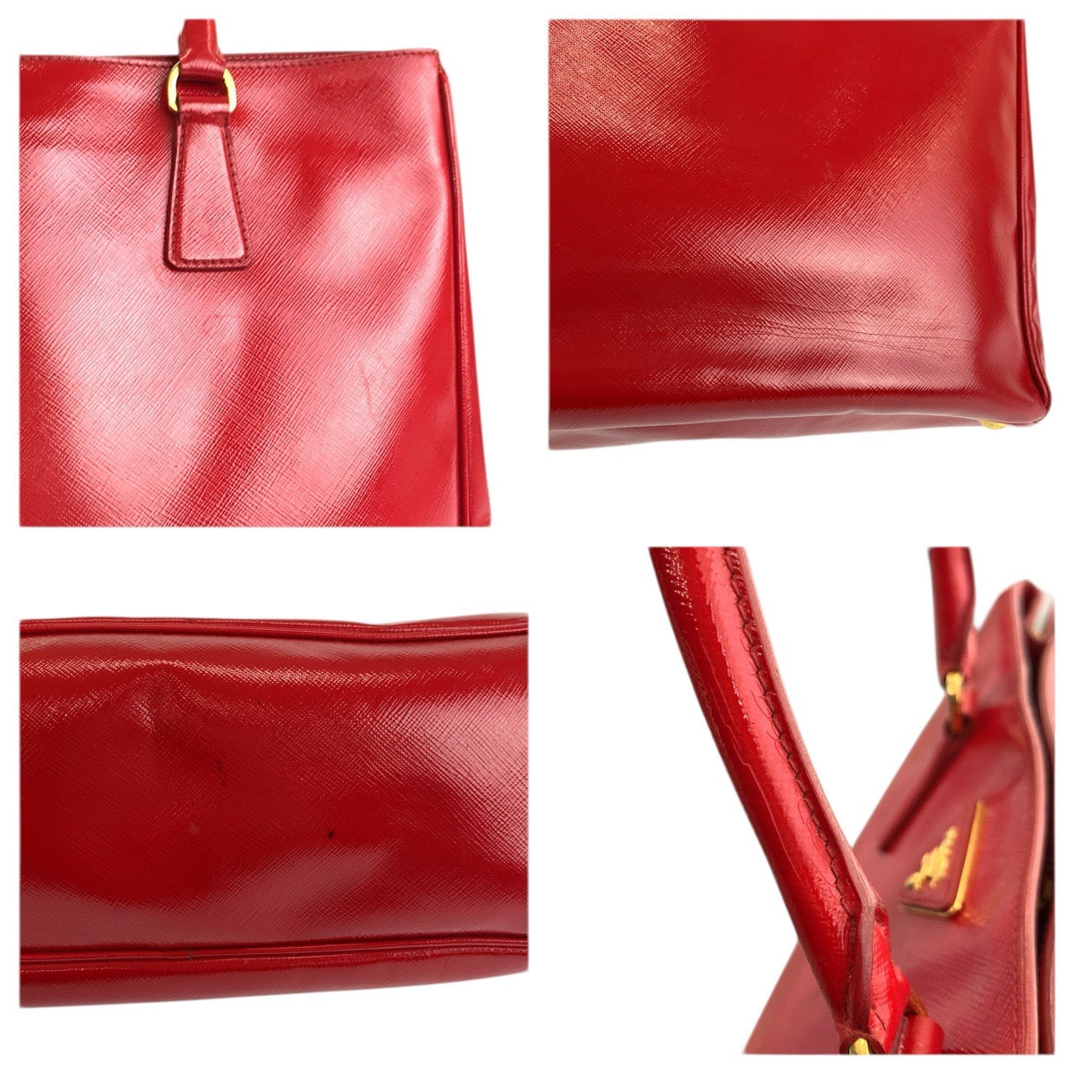 23545
PRADA プラダ サフィアーノ 三角ロゴプレート レッド ゴールド金具 レザー ハンドバッグ トートバッグ レディース ABP50