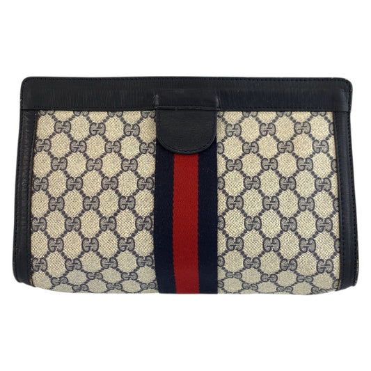 23549
GUCCI グッチ ヴィンテージ シェリーライン グレー ネイビー GGスプリームキャンバス / レザー 422 39 012 クラッチバッグ セカンドバッグ メンズ AB16