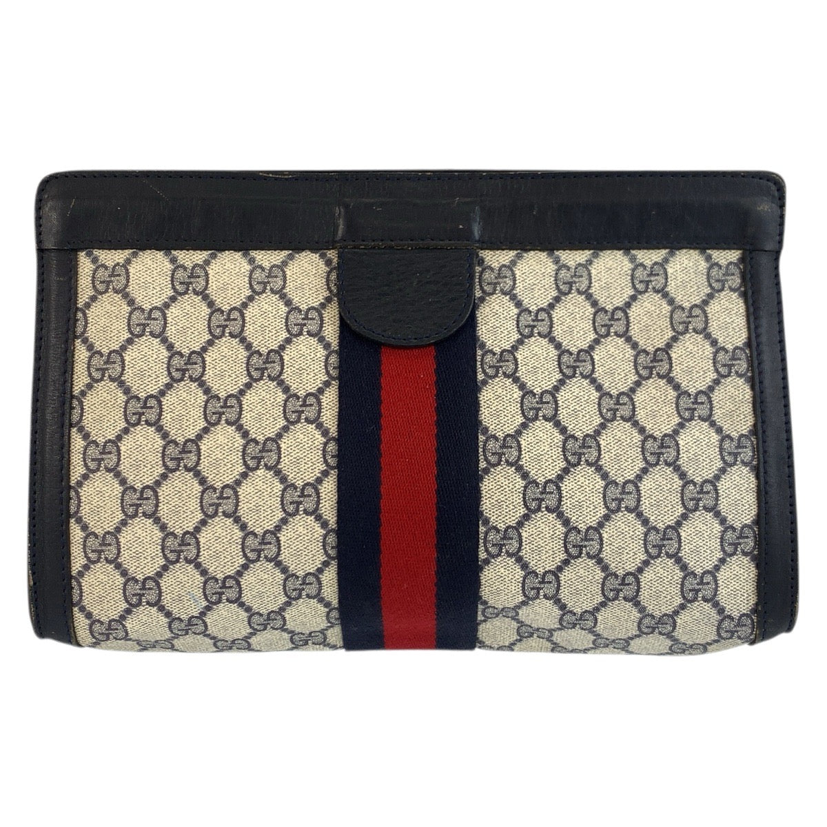23549
GUCCI グッチ ヴィンテージ シェリーライン グレー ネイビー GGスプリームキャンバス / レザー 422 39 012 クラッチバッグ セカンドバッグ メンズ AB16