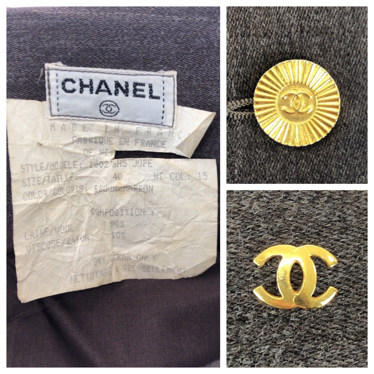 23550
CHANEL シャネル ヴィンテージ 金ボタン ココマーク サイズ40 グレー ゴールド金具 ウール スカート レディース AB56