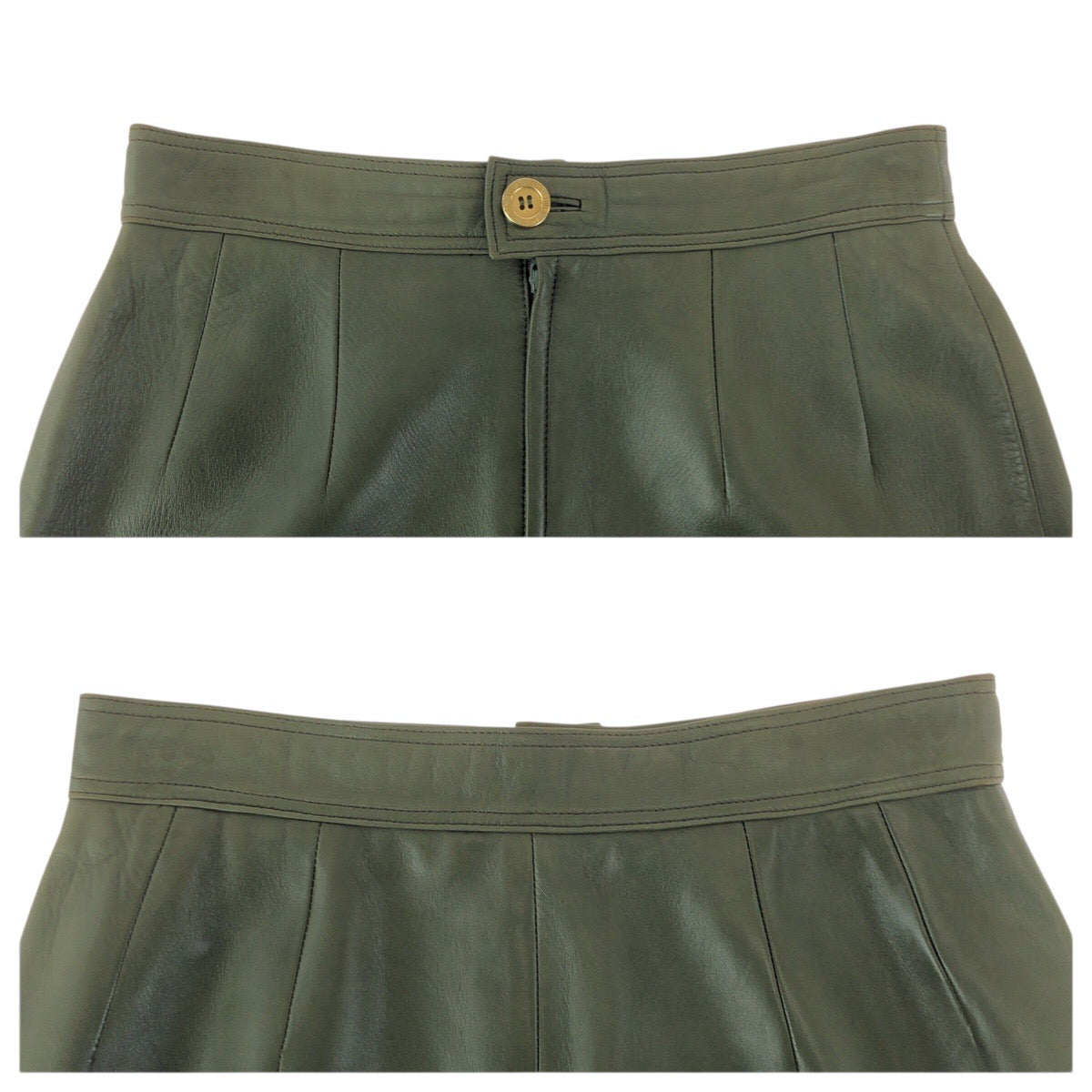 23551
LOEWE ロエベ サイズ40 グリーン ゴールド金具 レザー 156/E スカート レディース ABP28