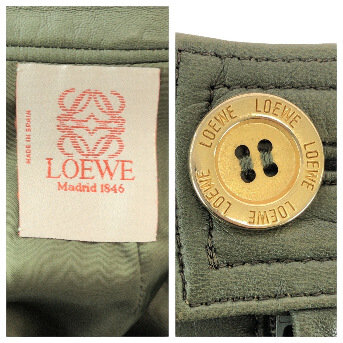 23551
LOEWE ロエベ サイズ40 グリーン ゴールド金具 レザー 156/E スカート レディース ABP28