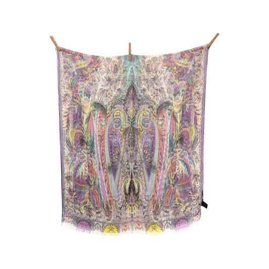 23552
ETRO エトロ ペイズリー柄 パープル イエロー ホワイト シルク スカーフ ストール レディース A21