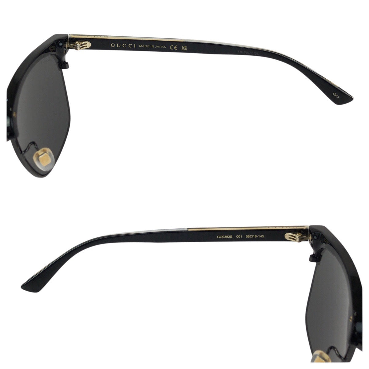 23555
GUCCI グッチ ブラック 黒 ゴールド金具 プラスチック / メタル GG0382S 001 56□18-145 サングラス メガネ 男女兼用 スクエア メンズ A21