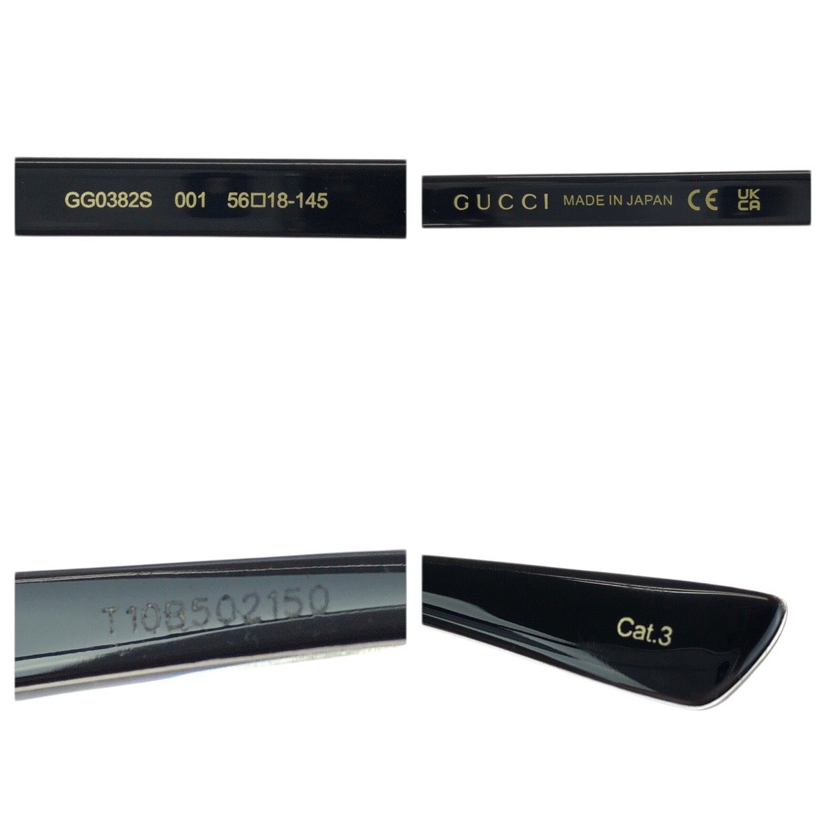 23555
GUCCI グッチ ブラック 黒 ゴールド金具 プラスチック / メタル GG0382S 001 56□18-145 サングラス メガネ 男女兼用 スクエア メンズ A21