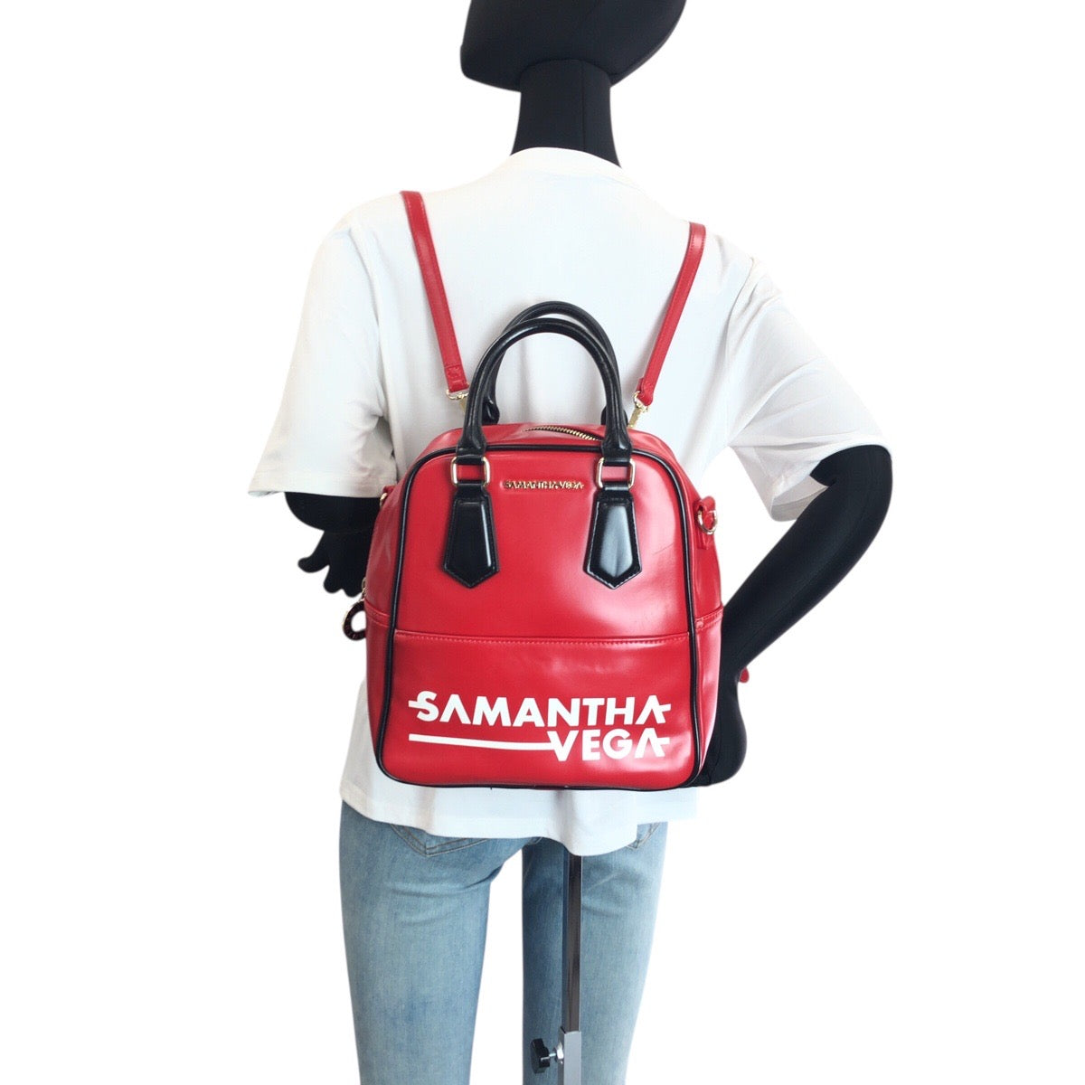 23556
Samantha Vega サマンサベガ レッド ブラック ゴールド金具 レザー ハンドバッグ ショルダーバッグ リュック 3WAY レディース ABP9