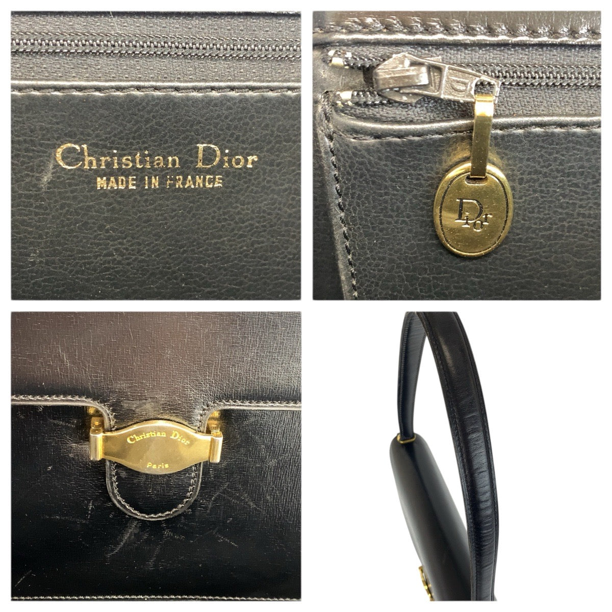 23562
Christian Dior クリスチャンディオール ヴィンテージ ブラック 黒 ゴールド金具 レザー ショルダーバッグ ハンドバッグ レディース ABP37