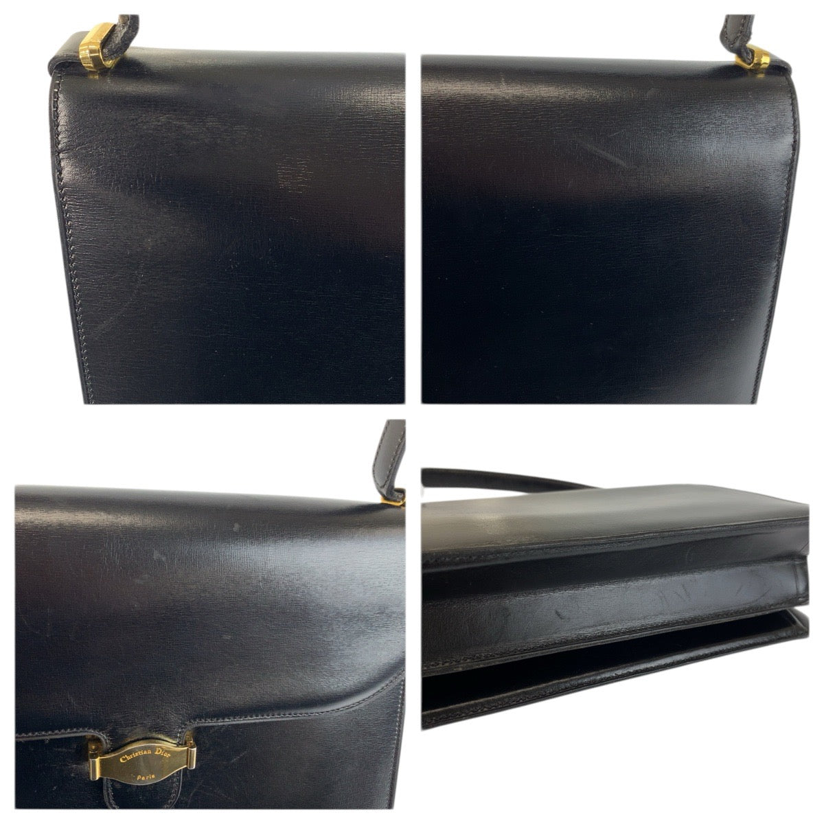 23562
Christian Dior クリスチャンディオール ヴィンテージ ブラック 黒 ゴールド金具 レザー ショルダーバッグ ハンドバッグ レディース ABP37