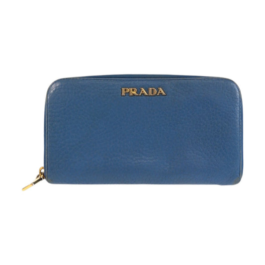 23564
PRADA プラダ ブルー ゴールド金具 レザー 長財布 ロングウォレット レディース AB14