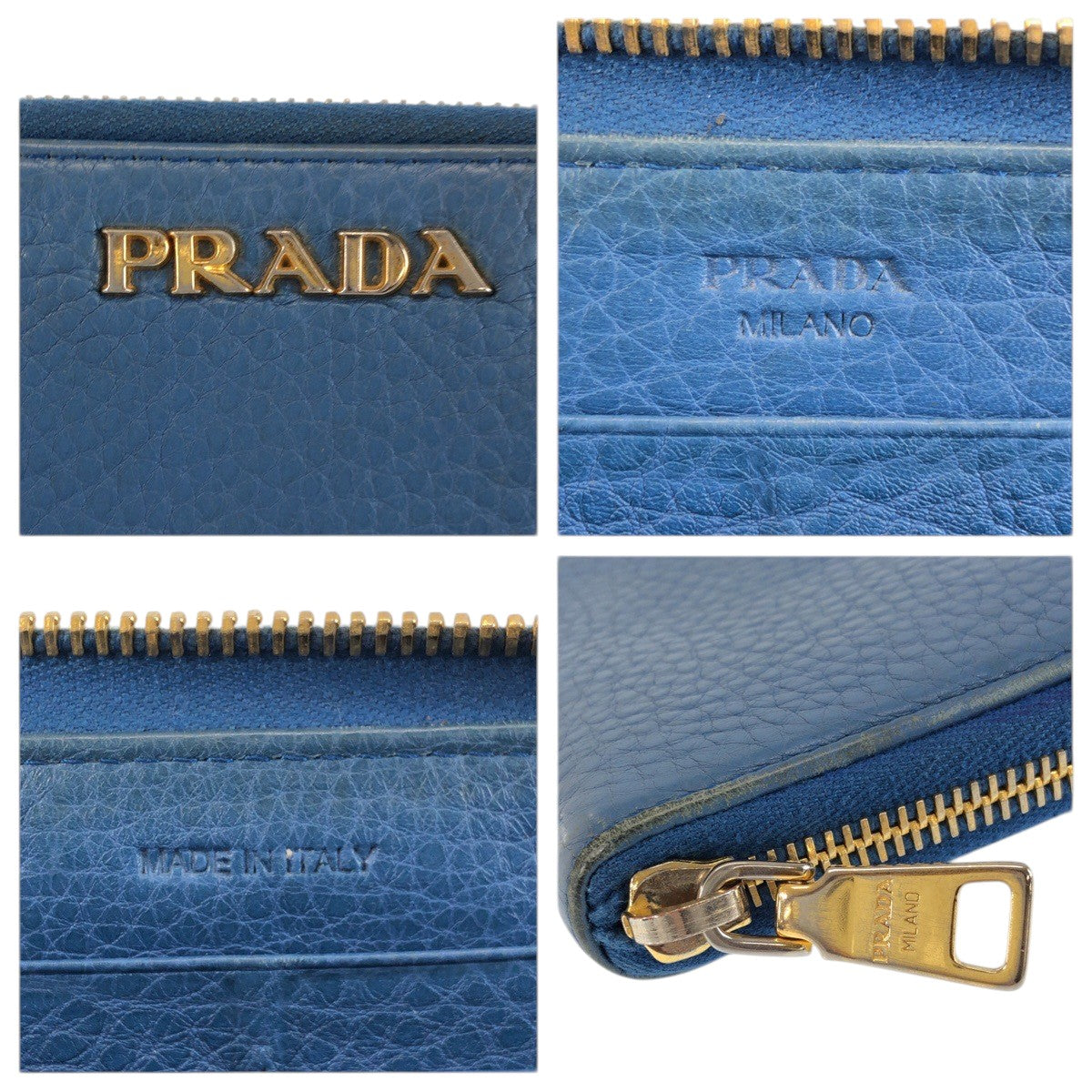23564
PRADA プラダ ブルー ゴールド金具 レザー 長財布 ロングウォレット レディース AB14