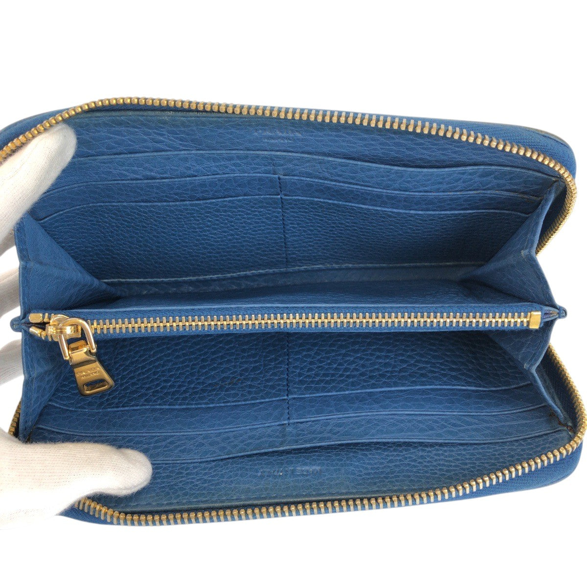 23564
PRADA プラダ ブルー ゴールド金具 レザー 長財布 ロングウォレット レディース AB14