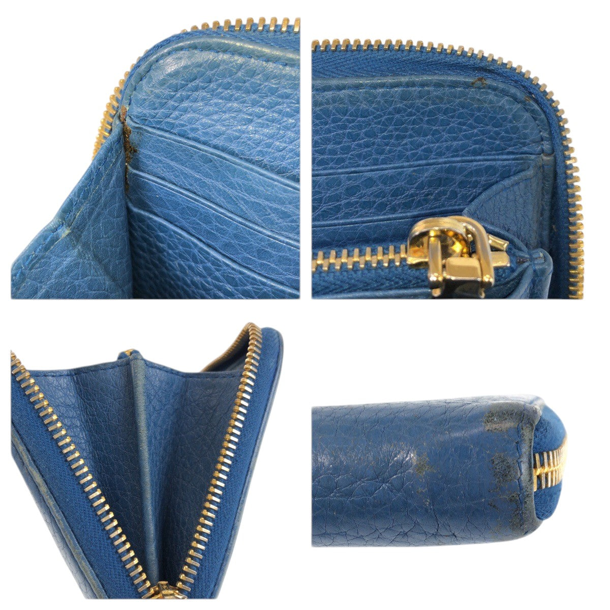 23564
PRADA プラダ ブルー ゴールド金具 レザー 長財布 ロングウォレット レディース AB14